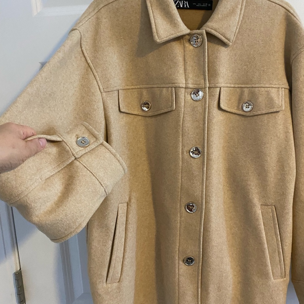 Zara Medium Weight Shacket Shirt Jacket Gold Buttons L Women